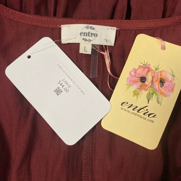 Entro NWT Red Endless Possibilities Long Sleeve Ruffled Top Size L Romantic Boho - Picture 2 of 8